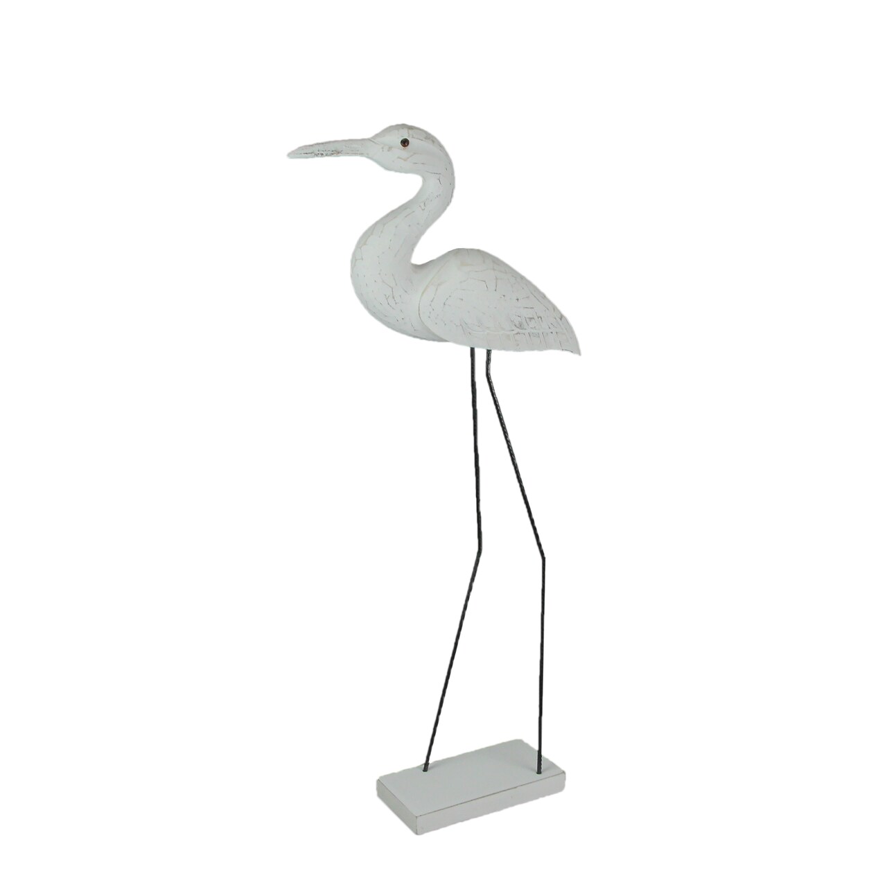 30 Inch Hand Carved Wood and Metal White Bird Statue Coastal Decor Sculpture
